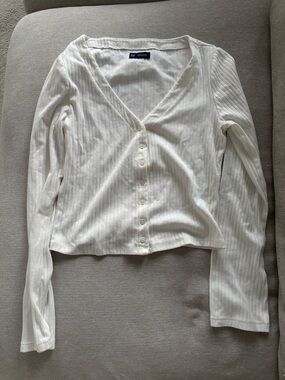 Gap Ribbed V-Neck Button-Front Long Sleeve Top